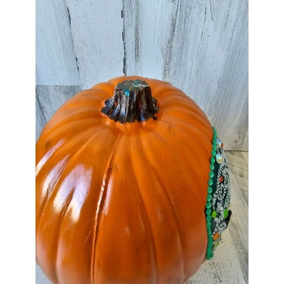Sugar skull pumpkin jack-o'-lantern beaded Halloween unique decor prop - Picture 6 of 7
